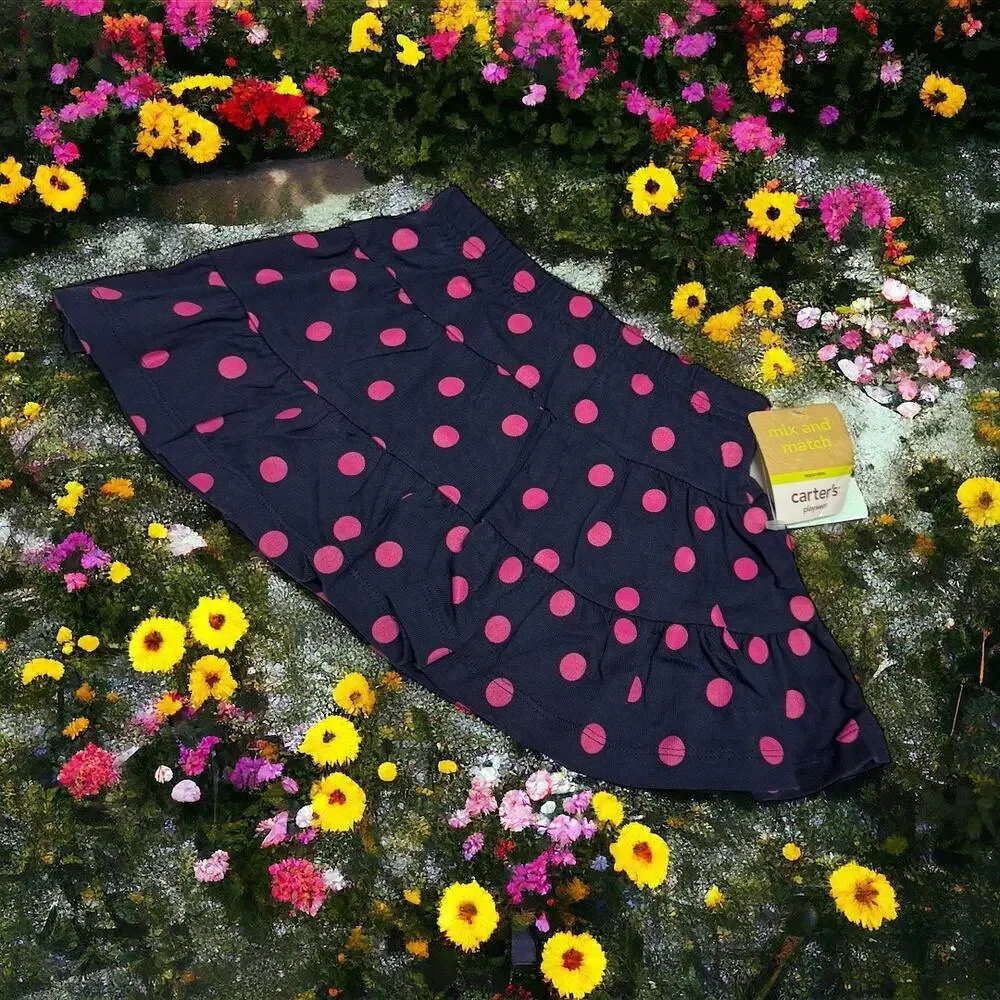 5/$35 Carter's Girls Skirt Sz 12 Months Navy Blue Pink Polka Dots Knit Skort NEW